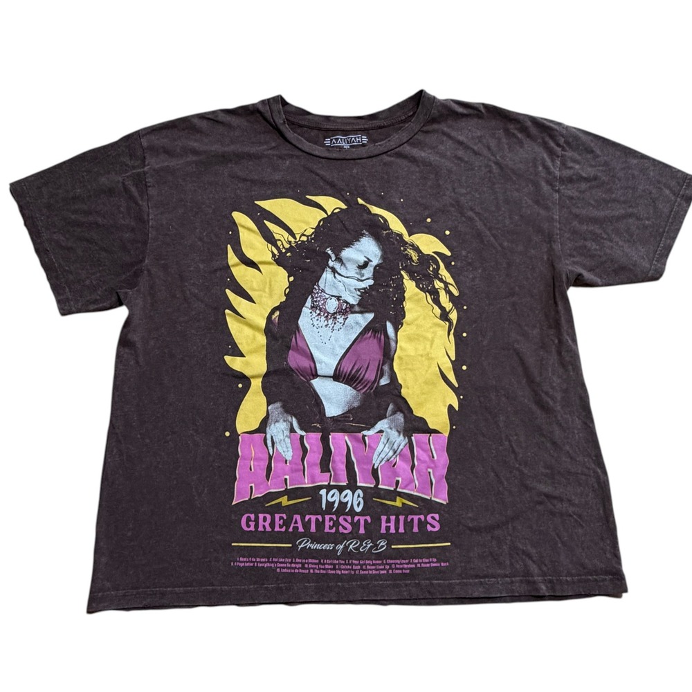 Aaliyah Graphic T-Shirt Mens Large‎ Faded Black Excellent 1996 Greatest Hits Tee